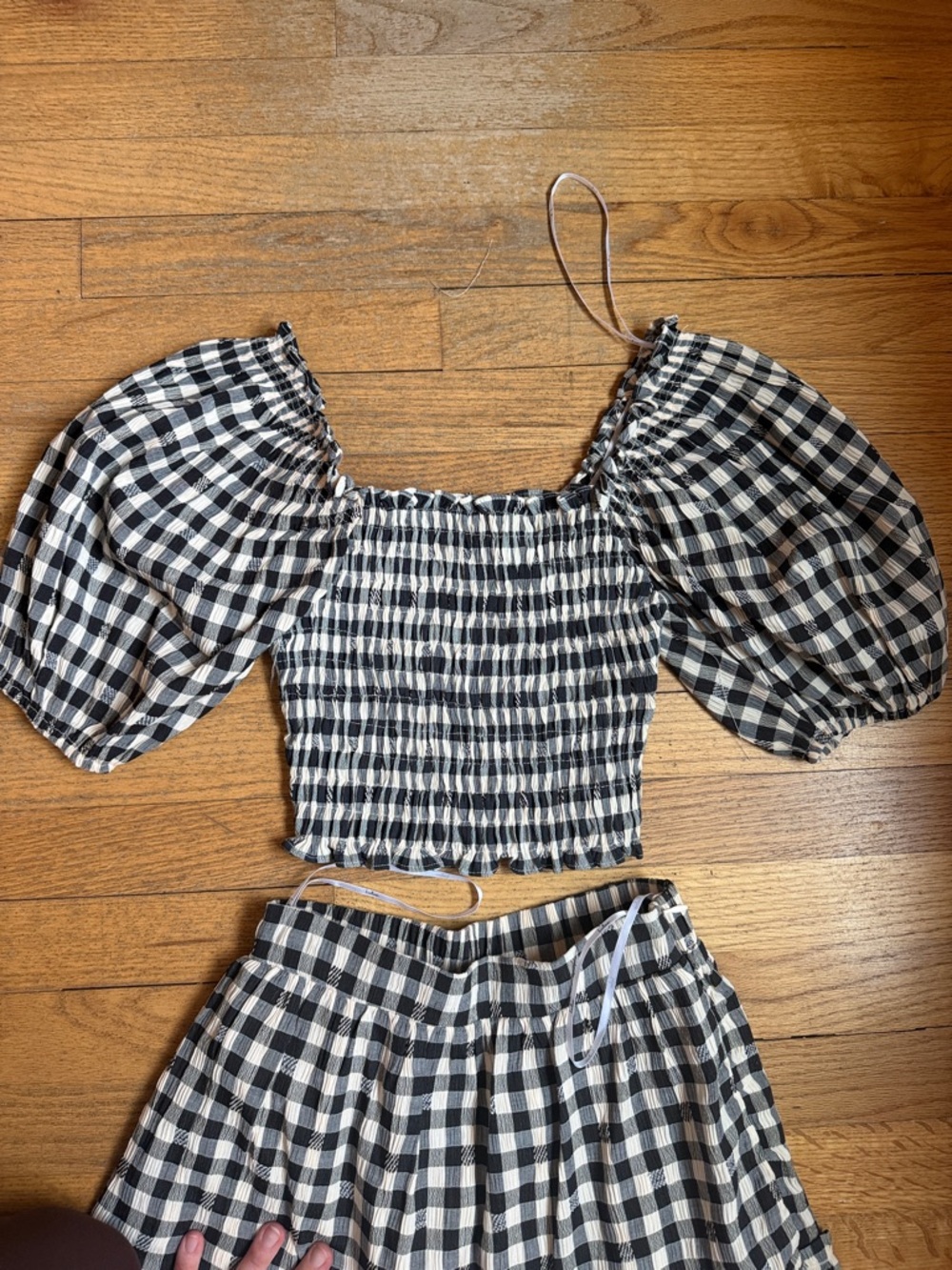 Sweet Together Black and Ivory Gingham Tiered Midi Skirt & Blouse TWO PIECE SET - Picture 9 of 10